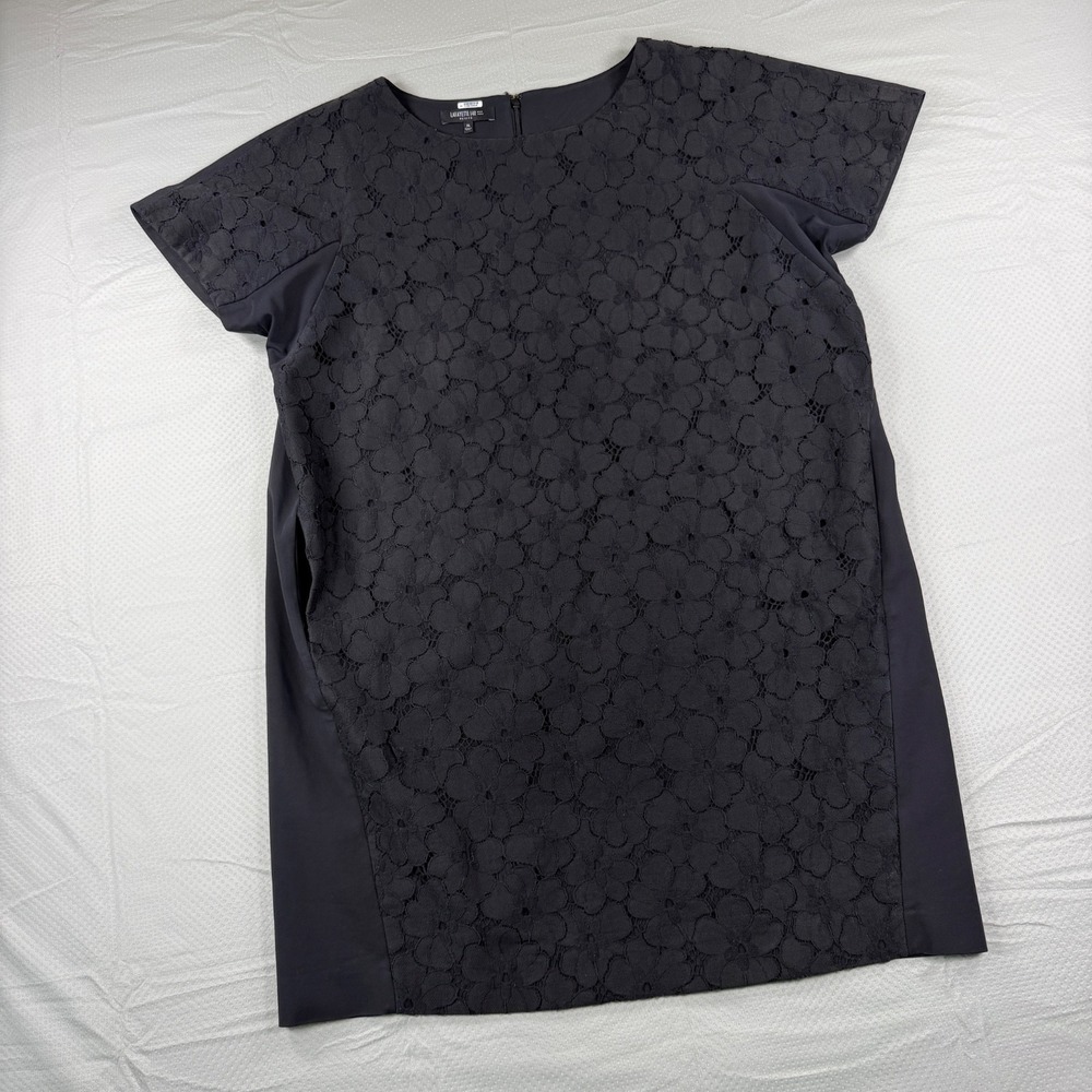 Lafayette 148 New York Petite XL Black Floral Guipure Lace Shift Dress Pockets